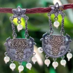 Dual tone silver look A’like monalisa stone earrings